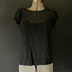Black Silk Geren Ford Blouse / Shirt with Flutter Sleeves
